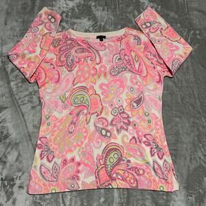 Talbots Paisley Sweater Womens Size XS Pink All Over Print Maximalist Colorful